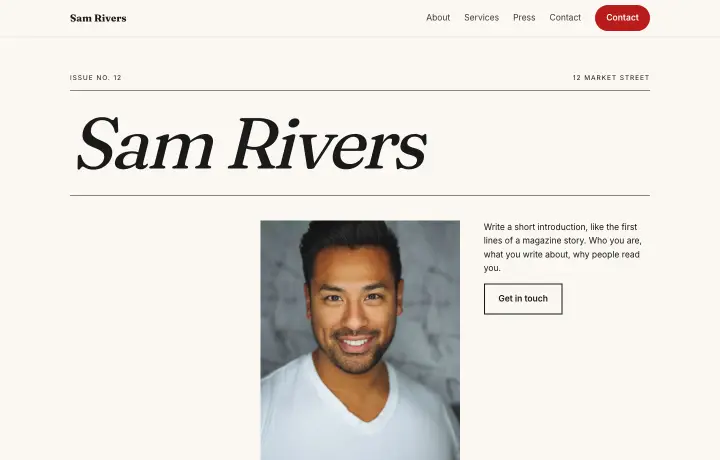 Author & journalist website template, Editorial style