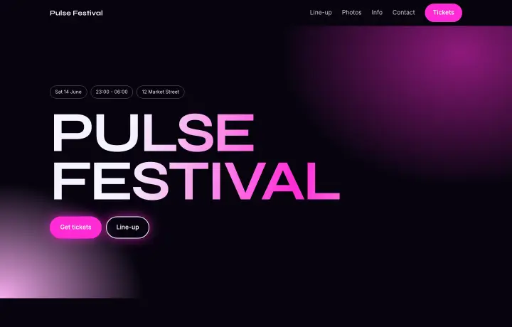 Club night & festival website template, Neon style