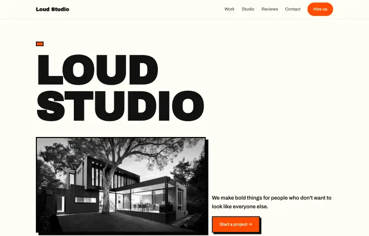 Creative studio website template, Brutalist style