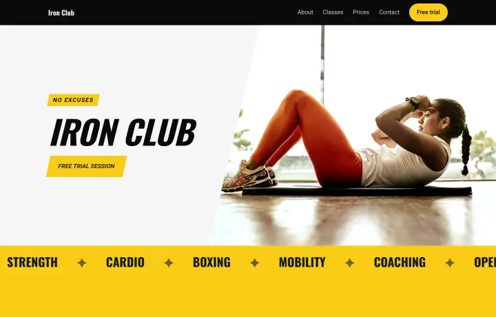 Gym & trainer website template, Sporty style