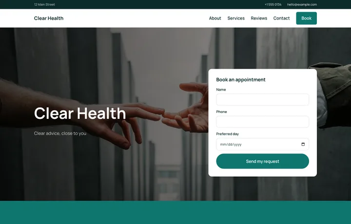 Health practice website template, Clinical style