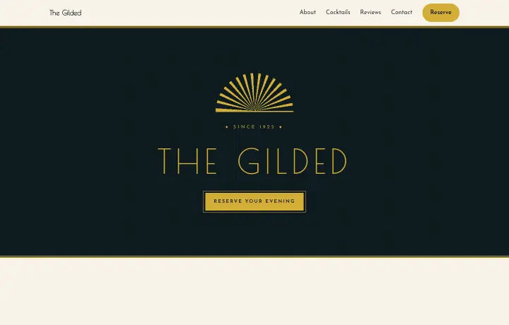 Hotel & cocktail bar website template, Art deco style