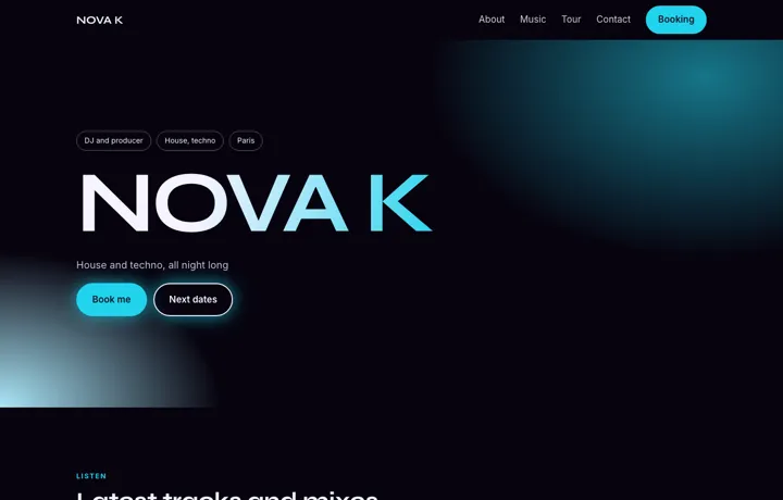 DJ & producer website template, Neon style
