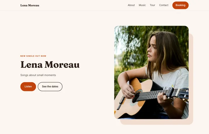Singer-songwriter website template, Acoustic style