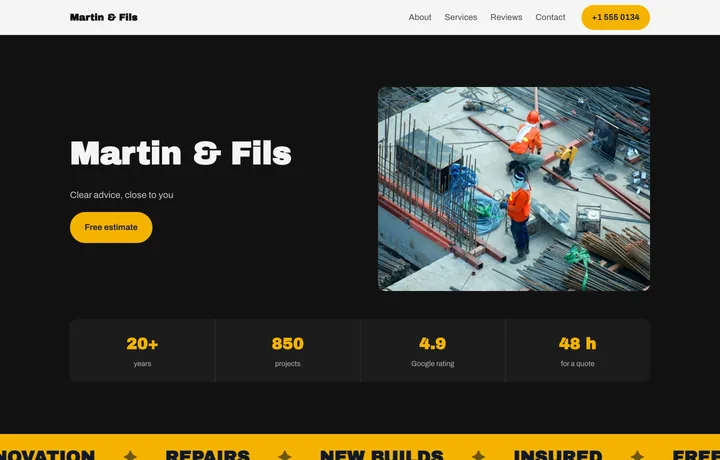 Tradesman & builder website template, Bold style